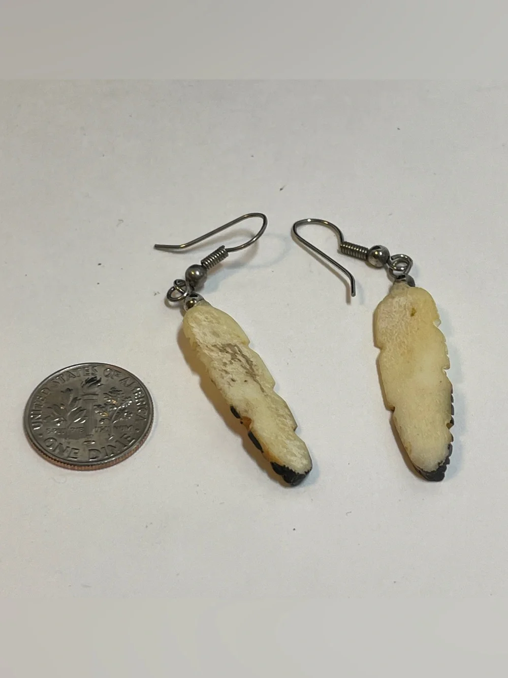Hand-Painted Carved Feather Dangle Earrings w/ Beads Native Style